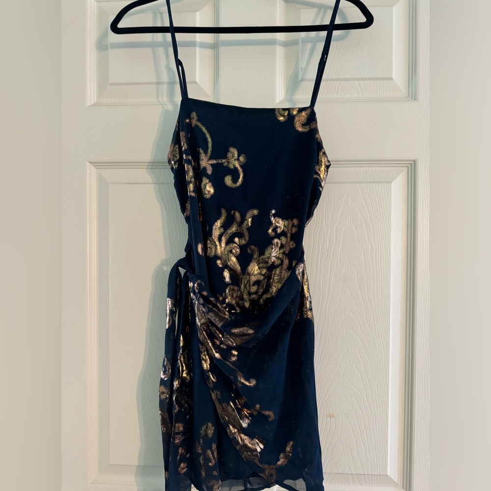 Lucy in the Sky metallic wrap dress